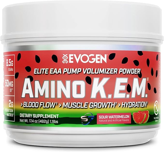 Evogen Amino K.E.M. - EAA &amp BCAA Powder Pump Volumizer | BCAAs Amino Acids Supplement for Blood Flow Muscle Growth &amp Hydration | Sour Watermelon | 30 Servings