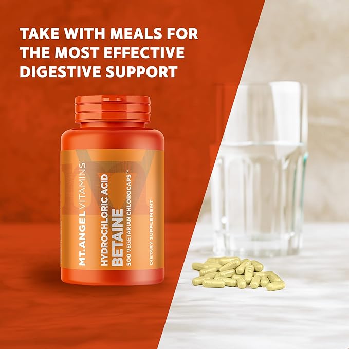 Mt. Angel Vitamins - Hydrochloric Acid Betaine Supports Healthy Digestion &amp Gastric Juices (200 Vegetarian Chlorocaps)