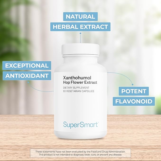 Supersmart - Xanthohumol Supplement (Hops Flower Extract) 150 mg per Day - Antioxidant &amp Anti Aging - Calm &amp Sleep Support - Hormone Balance | Non-GMO &amp Gluten Free - 90 Vegetarian Capsule
