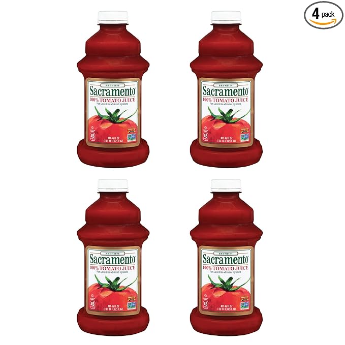 Sacramento Tomato Juice Kosher and Gluten Free No High Fructose Corn Syrup 46 Ounce Bottle 4-Pack