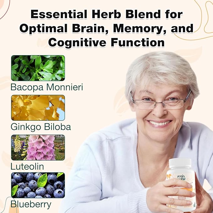 Memory Focus Supplement - Brain Support with Omega-3 Bacopa and Plasmalogens for Enhanced Cognitive Function - Concentration and Memory - Non-GMO 60 Softgels
