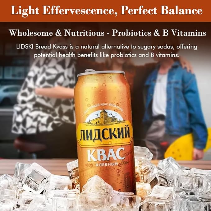 LIDSKI Bread Kvass - Imported Rye Bread Soft Drink (Pack of 6) - Authentic Eastern European Naturally Fermented Kvass - Kvass Drink with Natural Carbonation &amp Probiotics - 0.5L / 16.91 Fl oz