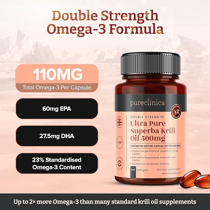 Ultra Pure Krill Oil 500mg x 480 Capsules (4 Bottles) - Sourced in The Unpolluted Waters of Antarctic Providing a Rich Supply of Astaxanthin and Omega 3