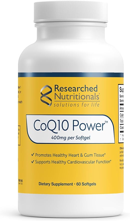 Researched Nutritionals CoQ10 400mg Softgels for Heart Health - Therapeutic-Strength Coenzyme Q10 Supplement - Support Natural Energy &amp Immune Function Promote Healthy Gum Tissue (60 Softgels)
