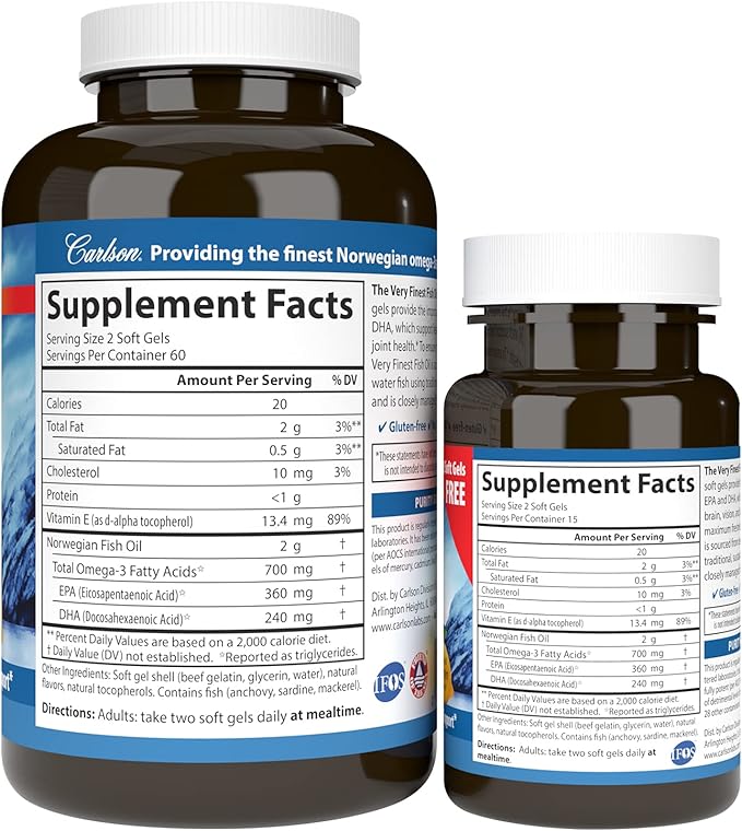 Carlson - The Very Finest Fish Oil 700 mg Omega-3s Norwegian Sustainably Sourced Lemon 150 Count