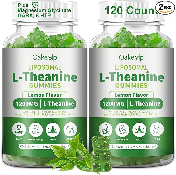 Liposomal L-Theanine 1200mg GummiesComplex Magnesium GABA5-HTPAshwagandha etc for Calm Zzz &amp Relaxation Support for AdultsChildren &amp ElderlyLiposomal Enhance 98% Absorption