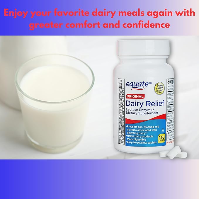 Dairy Relief for Lactose Intolerance- Pills for Enzyme Relief Intolerance Digestion 120 Tablets (Pack of 1)