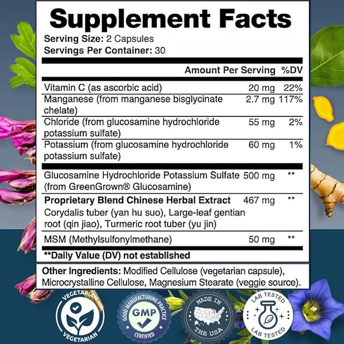 Joint Support for Seniors &amp Active Adults – Glucosamine MSM Vitamin C &amp Herbal Blend with Corydalis &amp Turmeric – Mobility &amp Flexibility Formula – 3 Bottles*