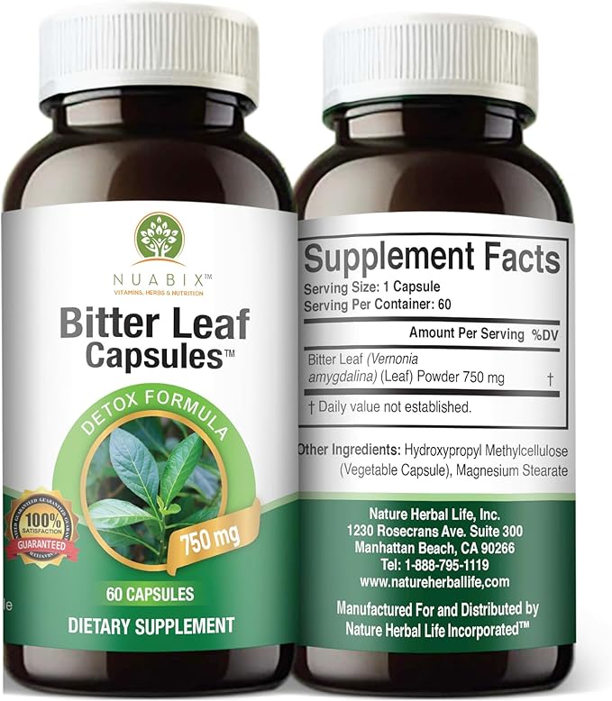 Bitter Leaf Capsules. 750mg. (60caps) Wellness Dietary Supplement
