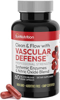 Vascular Defense Nitric Oxide Support | Systemic Enzyme Blend with Nattokinase Lumbrokinase Serrapeptase &amp Bromelain | Beet Root Extract | Spike Detox | Cardiovascular Supplement | 60 Capsules