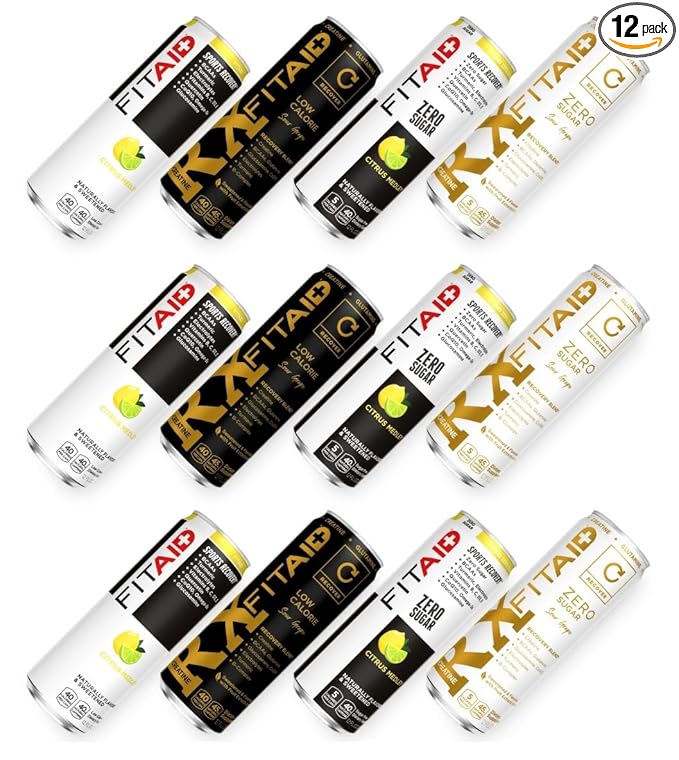 FITAID Post-Workout Recovery Drink Variety Sampler Pack No Artificial Flavors or Sweeteners 100% Clean Vegan Gluten-Free Keto-Friendly Paleo Friendly 4 Flavors (Pack of 12)