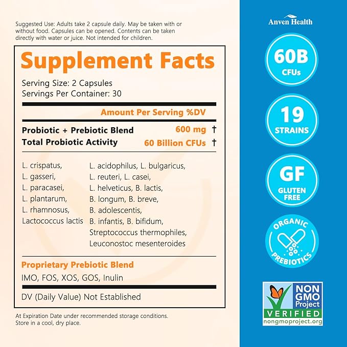 Spermidine &amp Probiotics - 60 Billion CFU for Gut Health Longevity Cell Renewal &amp Immune Support 20mg 98% Spermidine &amp 300mg Fisetin