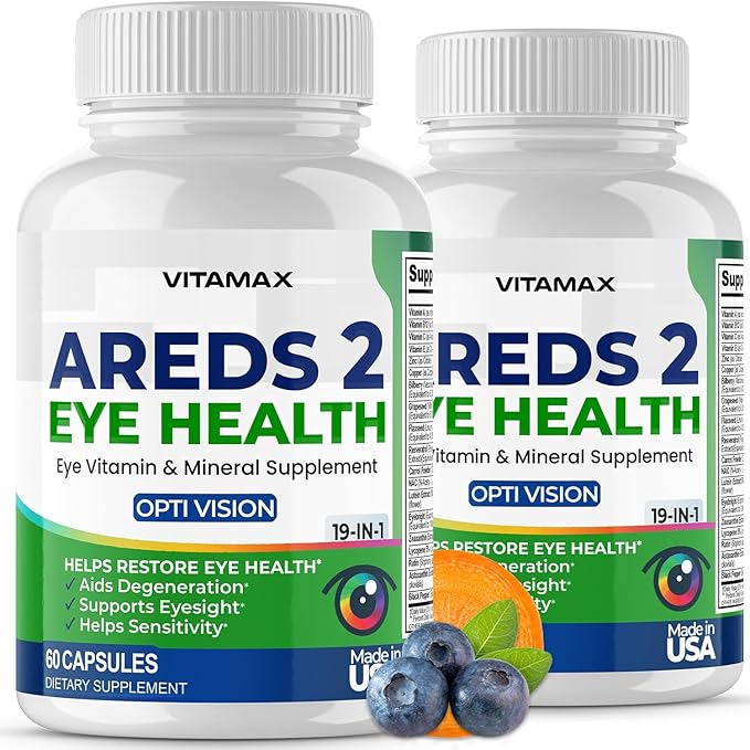 AREDS 2 Eye Vitamins - Lutein Zeaxanthin Bilberry Astaxanthin Mineral Vision Supplement - Supports Eye Strain Dry Eyes Pressure and Vision Health - Made in USA - 120ct