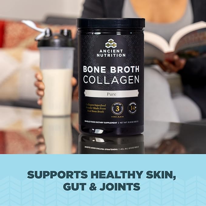 Ancient Nutrition Bone Broth Collagen Powder Pure 30 Servings + Multi Collagen Protein Powder Unflavored 45 Servings