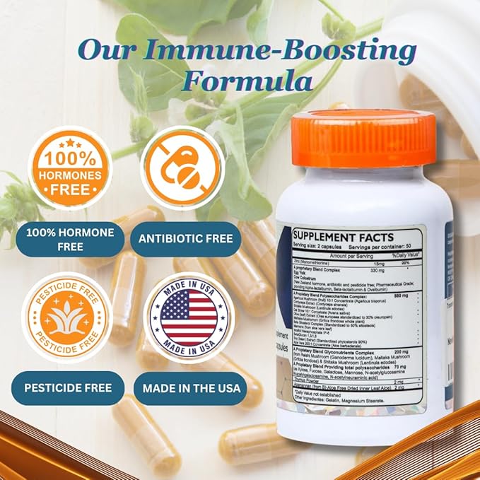 Transfer Factor Enhanced 100 Natural Capsules Immune Support - Transfer Factor Multi Immune from Cow Colostrum Egg Yolk &amp Special Blend of Mushrooms