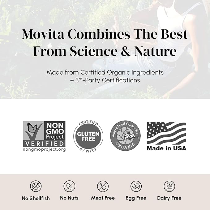 Movita Beauty – Promotes Healthy Hair Skin &amp Nails with Biotin &amp Choline –Fermented Whole Foods Organic Vegan Gluten-Free Non-GMO – 30-Day Supply (Eco-Friendly Pouch)