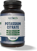 Wellotrix Potassium Citrate 1600 mg – 120 Vegan Capsules – Electrolyte Balance Kidney Support Urinary pH Health – Non-GMO Gluten-Free Made in USA – Vegan Formula