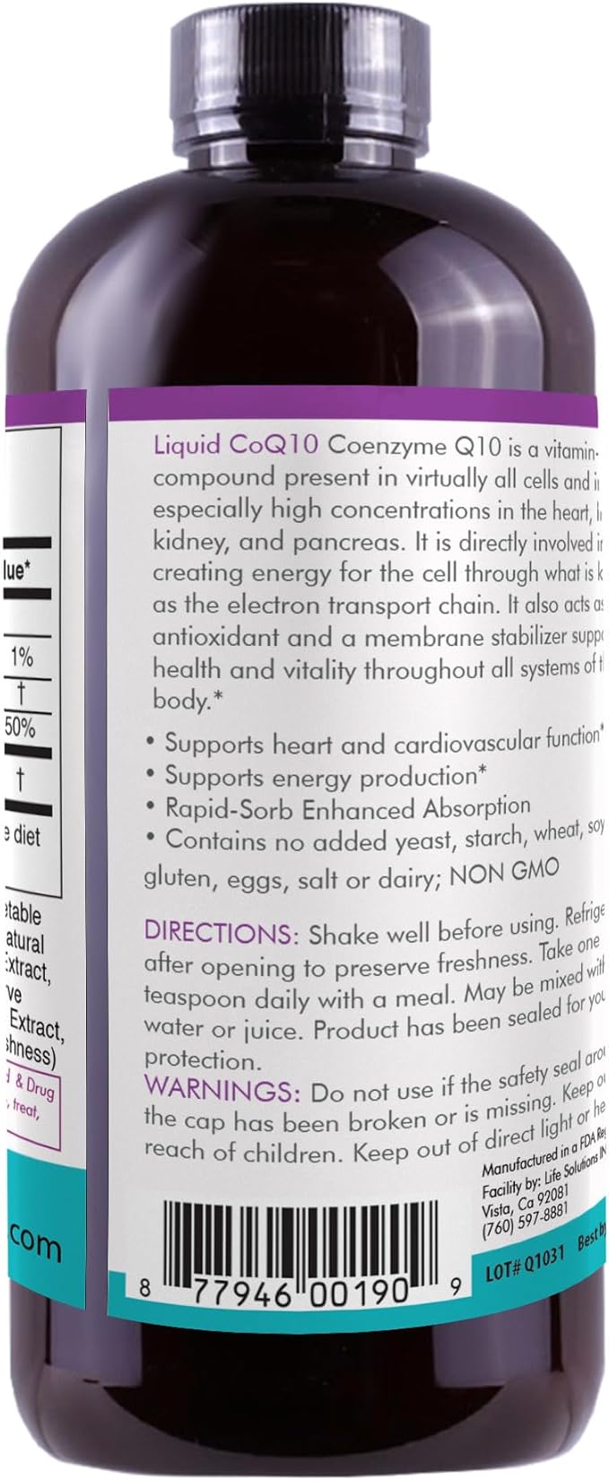 Life Solutions Liquid CoQ10 – High Absorption Coenzyme Q10 Supplement for Energy Heart Health &amp Antioxidant Support – 50 mg per Serving 4 oz Bottle