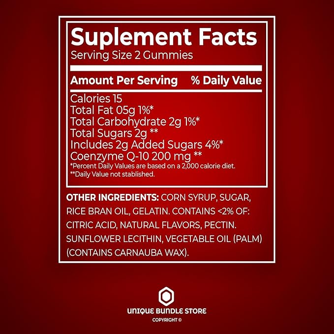 Unique Bundle Store CoQ10 200mg 60 Gummies – Natural Fruit Flavor Coenzyme Q10 Supplement for Adults Coq10 Gummies Q10 Coenzyme Daily Antioxidant Nutritional Support (Pack of 2)