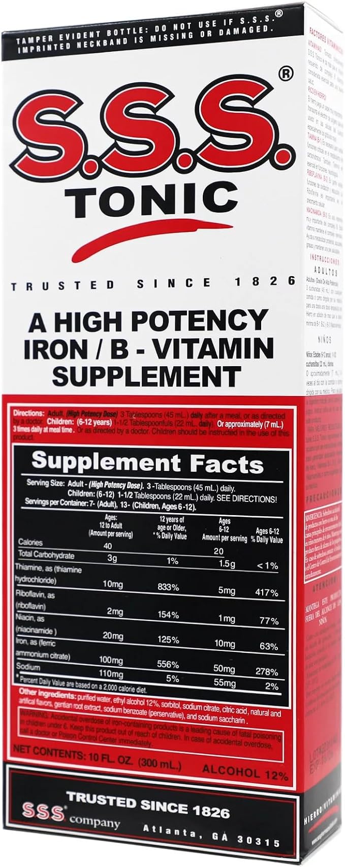 S.S.S. Tonic Iron and Vitamin B Supplement High Potency Vitamins Bottle 10 Fl Oz - 3 Pack