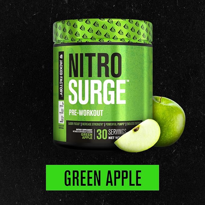Jacked Factory Nitrosurge Pre-Workout in Green Apple &amp BCAA in Fruit Punch for Muscle Building and Recovery