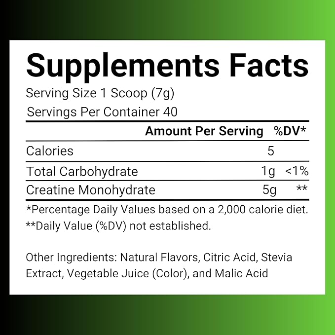 Creatine Monohydrate – 5g Creatine Monohydrate Powder – Advanced Creatine for Women and Men – Bulk Supplements Creatine – Delicious Fruit Punch Flavor – 10oz (40 Servings Sour Apple)