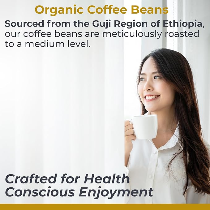 Premier Research Labs Organic Whole Roasted Coffee Beans - Medium Roast From Guji Region of Ethiopia Crafted for Optimal Health Benefits Sweet &amp Fruity Well-Balanced Gluten Free - 1 Pound