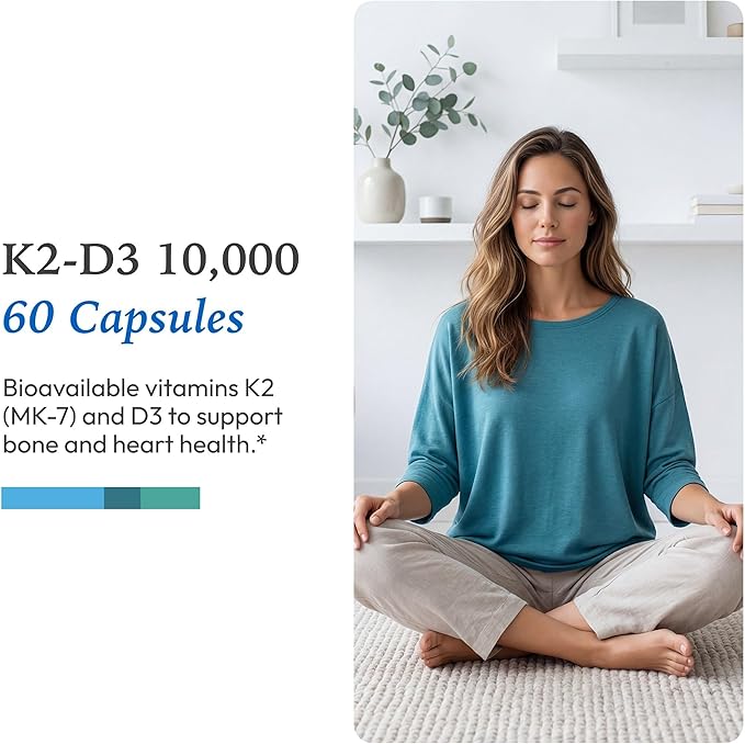 XYMOGEN K2-D3 10000 - Vitamin D3 K2 Supplement for Immune Bone &amp Cardiovascular Support* - Non-GMO Gluten-Free Vegetarian - 60 Capsules
