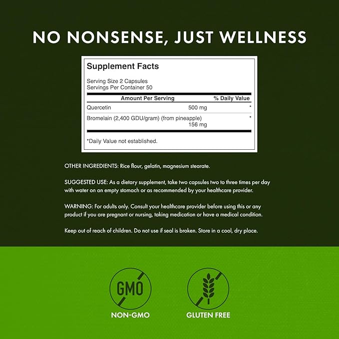 Swanson Quercetin &amp Bromelain-Promote Respiratory Health Support-Aid Seasonal Immune System Health-Support Cholesterol Levels Already w/i Normal Range 100 Caps (250mg Quercetin/78mg Bromelain)