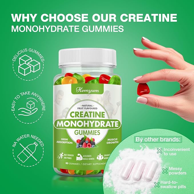 Creatine Monohydrate Gummies - 5g Creatine for Women Men Enhanced Muscle Strength Boost Focus and Endurance Muscle BuilderL-Taurine + Vitamin B12Vegan Gluten-Free 240 Count