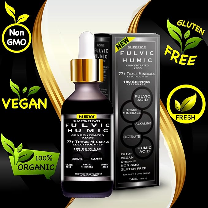 Fulvic Humic Mineral Blend – 180 Servings | Superior X935 Humic and Fulvic Acid Supplement | 77+ Trace Mineral Drops with Electrolytes | Improve Gut Health Leaky Gut Repair with Fulvic Acid Organic