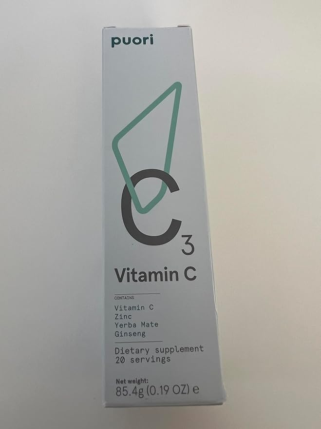 Puori C3 Vitamin C Supplement for Immune and Antioxidant Support - 20 Servings x 2 Packs - Vitamin C Zinc Yerba Mate Ginseng Helps Fight Fatigue and Supports Cognitive Function