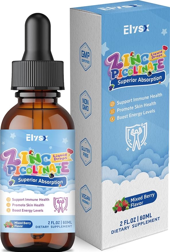 Zinc Picolinate Copper Liquid Drops Celated Zinc 30mg with Copper Selenium for Kids &amp Adults Immune Support &amp Skin Health Mixed Berry Flavor 2 FL OZ