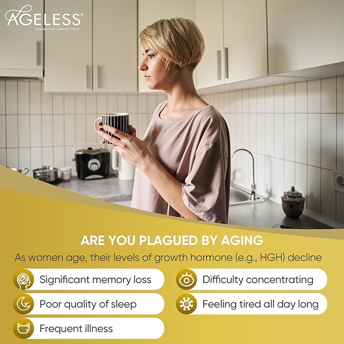AGELESS™: UltraMAX Gold™ Capsules HGH Anti-Aging Supplement for Women Slows Cellular Aging Supports Immune Health Smoother Skin Tone and Restorative Sleep Weight Management 90 Capsules