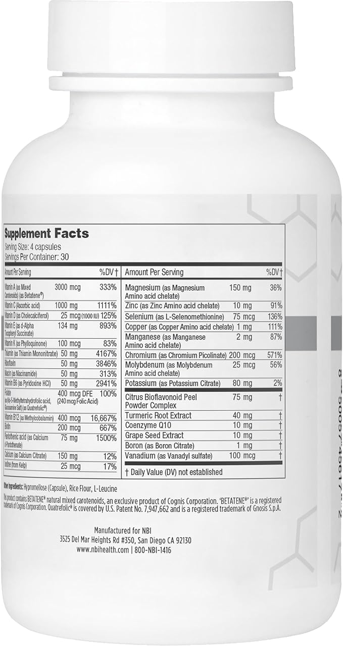 NBI Supreme Daily Multivitamin with Vitamin A C D E K B6 and B12 | Multi Mineral Supplement for Men &amp Women | 120ct Veggie Capsules