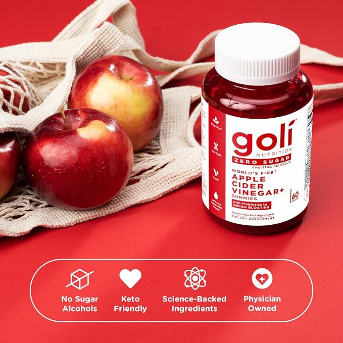 Goli Zero Sugar Apple Cider Vinegar Gummies 60 Count Each (3 Pack 180 Total) – ACV with Vitamin B12 &amp Probiotics No Sugar Alcohols Vegan Keto &amp Gluten Free
