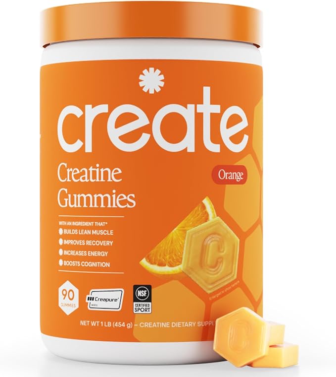 Create Creatine Monohydrate Gummies for Men &amp Women Boost Focus Strength and Endurance Anti-Melting Formula Vegan Gluten-Free Non-GMO 1.5g of Creatine per Gummy (Orange)