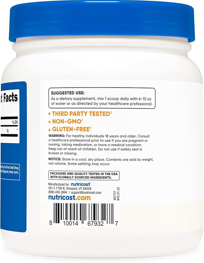 Nutricost Pure L-Citrulline (Base) Powder (600 Grams)