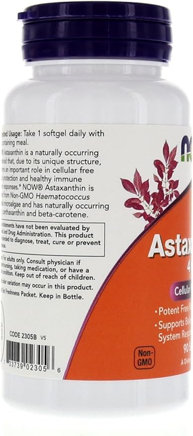 NOW Foods Astaxanthin 4mg 90 Softgels (Cellular Protection) (Pack of 2)