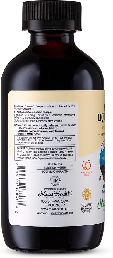 Maxi Health Liquid Iron Natural Fruit Punch 8 Fl Oz
