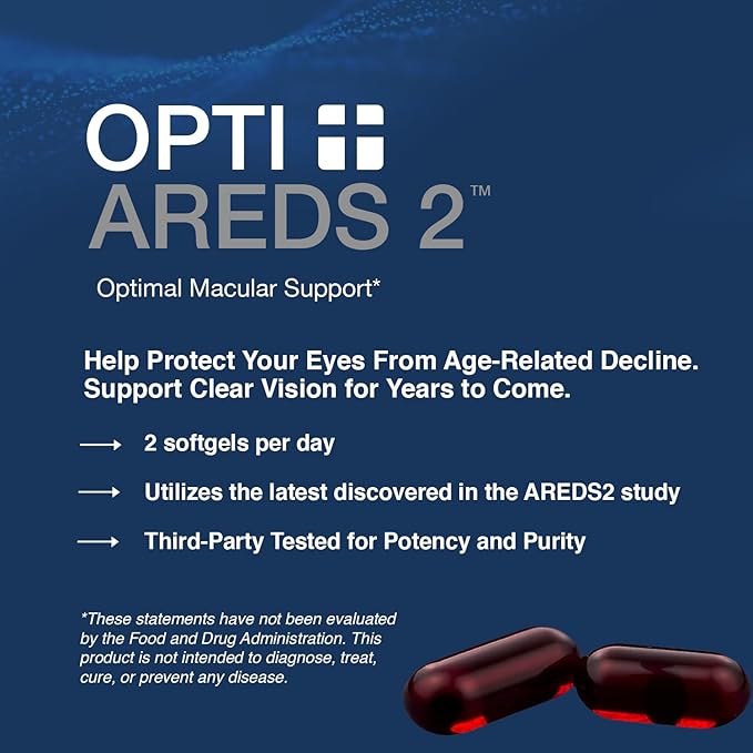 Opti + AREDS 2 Supplements | Vision &amp Eye Health Supplements for Adults | Includes Lutein Zeaxanthin Zinc and Vitamin C for Macular Support* | 90 Softgels / 45 Servings