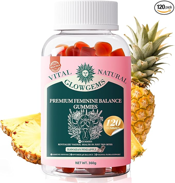 Premium Feminine Balance Gummies for Women - pH Balance &amp Wellness Support with Hawaiian Pineapple Vegan Gluten-Free Supplement Vaginal Probiotic 120 Count