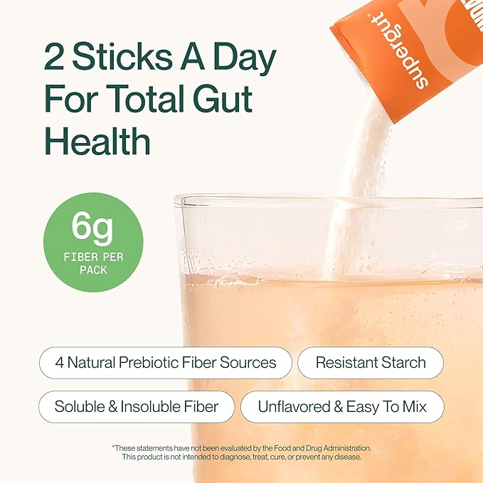Supergut Foundational Daily Fiber Vegan &amp Sugar Free Prebiotic Powder Blend for Gut Health &amp Digestive Support Plant Based Supplement for Men &amp Women with 6g of Fiber Variety Pack 15 S