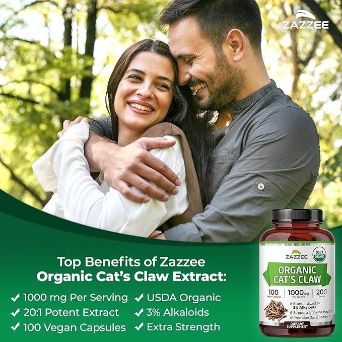 Zazzee Organic Seasonal Wellness Bundle | Organic Cat’s Claw 20:1 Extract Plus Serrapeptase Enzyme Capsules | Non-GMO Vegan &amp ISO Lab Tested