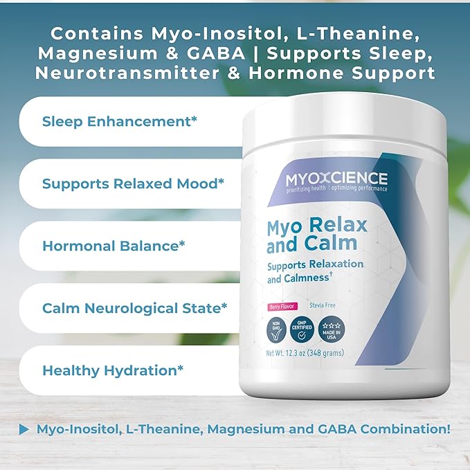 MYOXCIENCE Myo Relax &amp Calm | Myo-Inositol L-Theanine Taurine Magnesium &amp GABA | Supports Sleep Neurotransmitter &amp Hormone Support (Berry Flavor) (60 Servings)