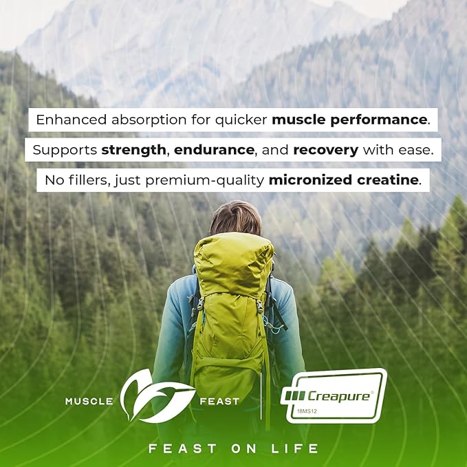 Muscle Feast Creapure - Micronized Creatine Monohydrate Powder | Premium Pre-Workout or Post-Workout | Flavored Creatine for Women &amp Men | Easy to Mix Gluten-Free Safe and Pure (Green Apple 250