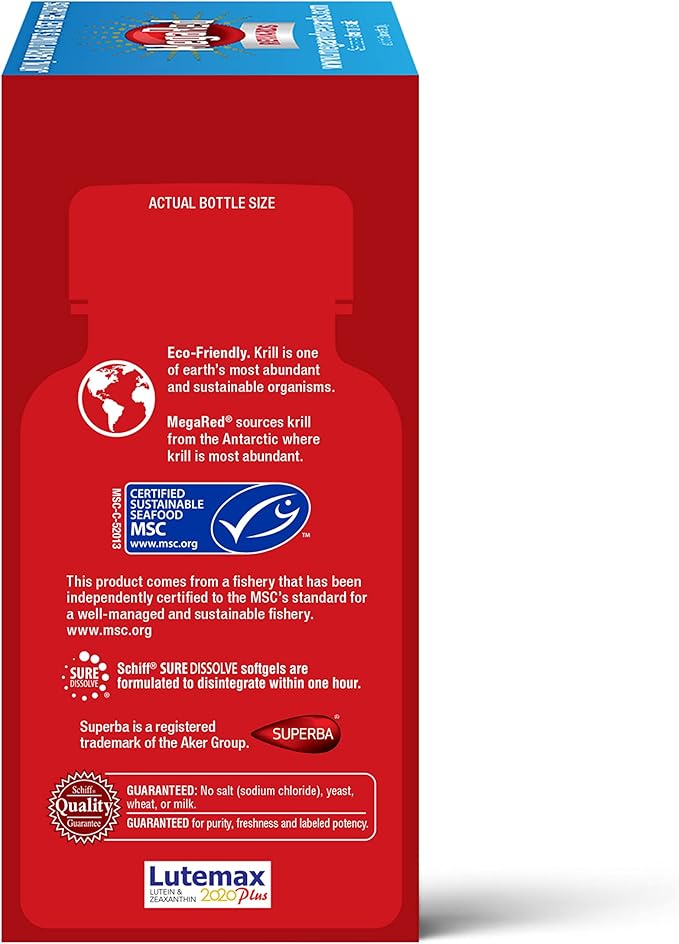 MegaRed Omega-3 Blend Total Body + Refresh 500mg Softgels (65 Count in a Bottle) Easily Absorbed Krill Oil to Support Your Heart Joints Brain &amp Eyes