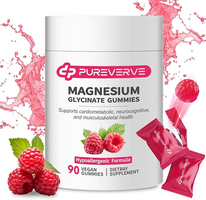 Magnesium Glycinate Gummies 300mg - 90 Count Individually Wrapped Low-Allergy Formula Supports Cardiovascular Health Cognitive Function &amp Muscle-Bone Strength Non-GMO Gluten &amp Soy Free