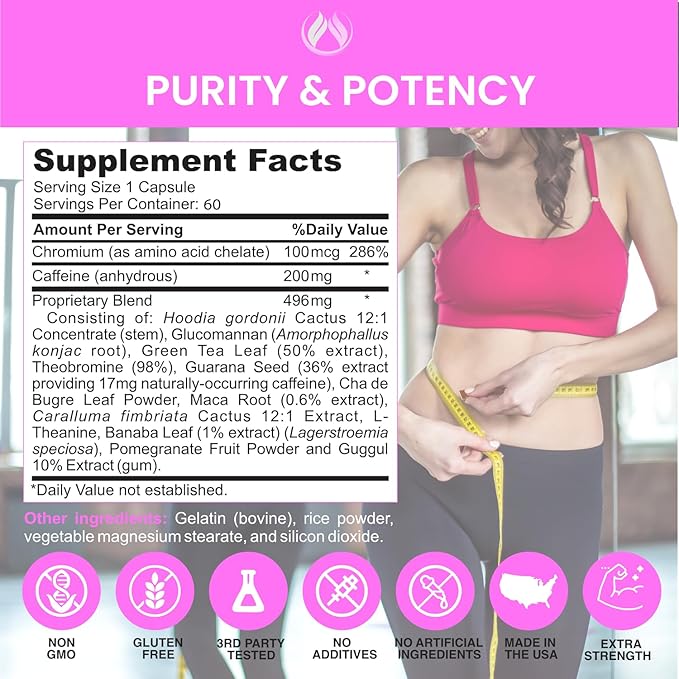 Thermogenic Fat Burner Appetite Suppressant Weight Loss Supplement for Women &amp Men Metabolism Energy Focus Brain Caffeine Pills with Chromium Green Tea Extract L Theanine Sculpt 60 Capsu