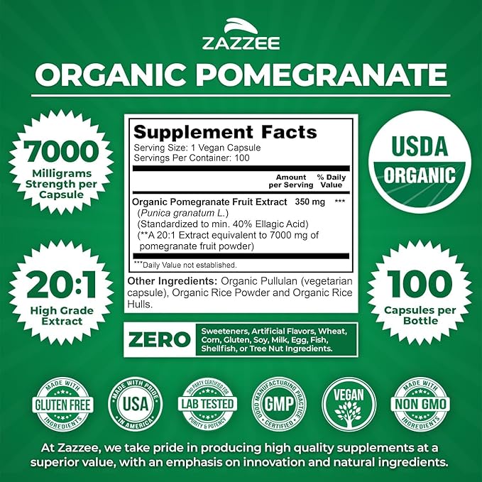 Zazzee Organic Polyphenol Anti Aging Bundle | Antioxidant Rich Blueberry Extract and Super Concentrated Pomegranate Extract Capsules | Non-GMO Vegan &amp ISO Lab Tested